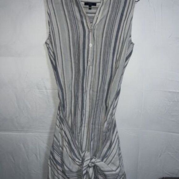 Drew Anthropologie Button Down Tie Front Linen Blend Stripe Dress Small - Picture 7 of 7